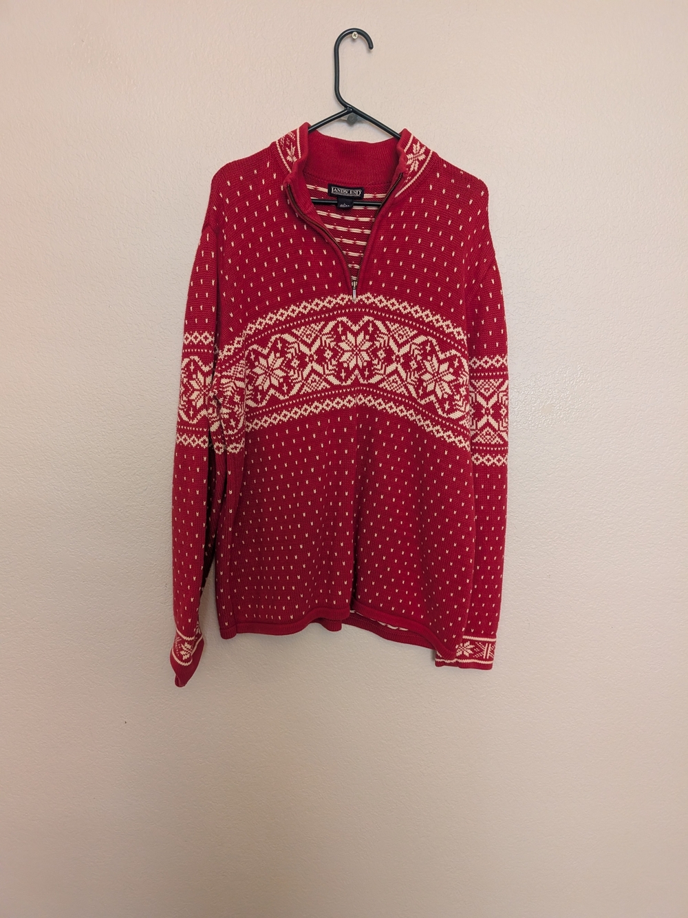 Lands End Men’s Red Fair Isle Half-Zip Sweater